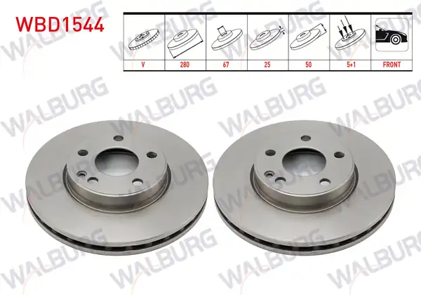 WALBURG WBD1544 | Fren Diski Ön Havalı Mercedes A Serisi (W176) A 160 CDI 5 Bjn 280X25x67x50 2012-| 2 Adet