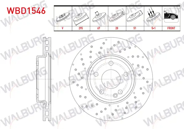 WALBURG WBD1546 | Fren Diski Ön Havalı 5 Bjn 295X28x67x51 Mercedes A Serisi (W176) A 160 CDI 2012-| 2 Adet