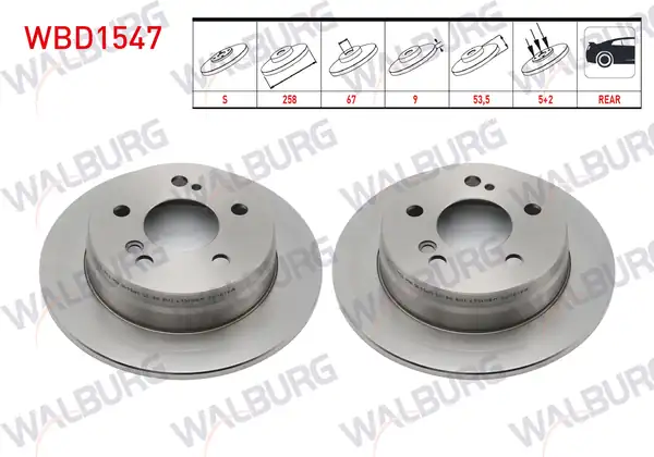 WALBURG WBD1547 | Fren Diski Arka Düz Mercedes 190 W201 2 0 5 Bjn 258x9x67x53 5 1982 1993 2 Adet