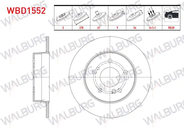 WALBURG WBD1552 | Fren Diski Arka Düz Mercedes C Serisi W203 C 200 CDI 5 Bjn 278x9x67x54 2000 2006 2 Adet