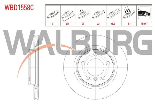 WALBURG WBD1558C | Fren Diski Ön Havalı Kaplamalı 5 Bjn 294x22x79x45 2 Mini Cooper Countryman R60 1 6 1 6 D 1 6 S 2010 2014 2 Adet