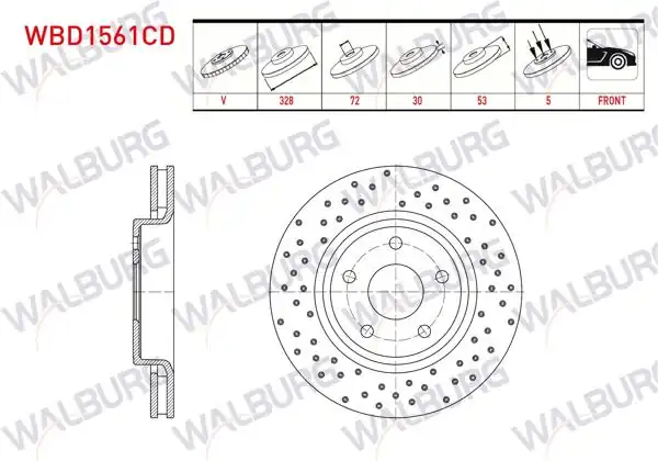 WALBURG WBD1561CD | Fren Diski Ön Havalı Kaplamalı Performans Delikli 5 Bjn | 2 Adet