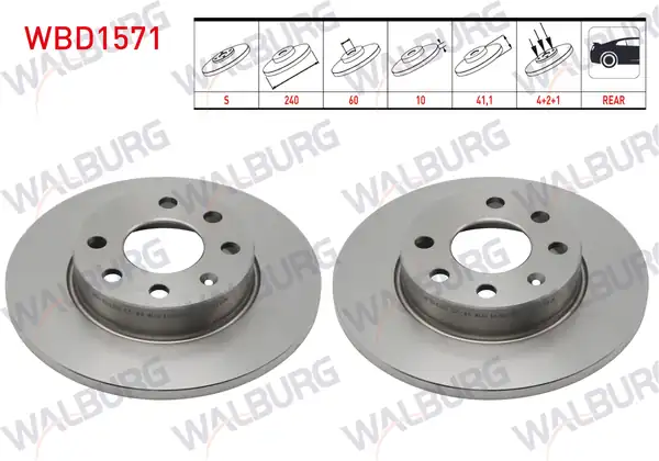 WALBURG WBD1571 | Fren Diski Ön Düz 4 Bjn 240x10x60x41 1 Opel Corsa C 1 0i 1 2i 2000 2006 2 Adet