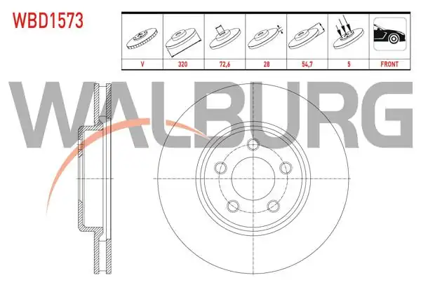 WALBURG WBD1573 | Fren Diski Ön Havalı 5 Bjn 320X28x72,6X54,7 Chrysler 300C (Lx) 2.7-3.0 Crd-3.5 2004-2011 | 2 Adet