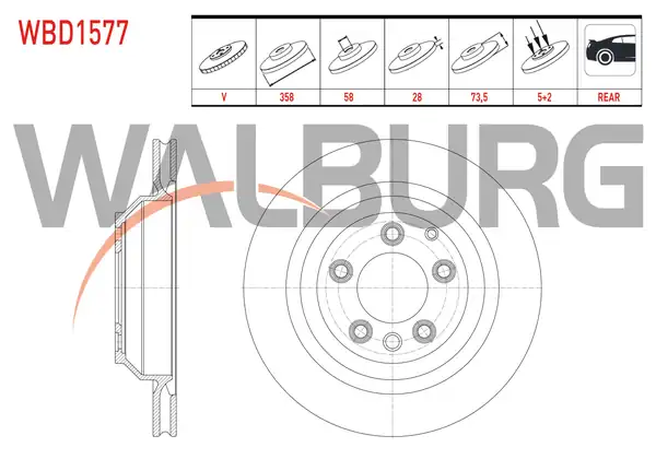 WALBURG WBD1577 | Fren Diski Arka Havalı 5 Bjn 358x28x85x73 5 Porsche 2 Adet