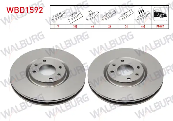 WALBURG WBD1592 | Fren Diski Ön Havalı 4 Bjn 302X26x66x34 C4-Ds4-Ds5 1.6 Thp | 2 Adet