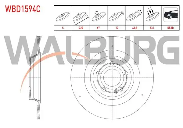 WALBURG WBD1594C | Fren Diski Arka Düz Kaplamalı 5 Bjn 320X12x67x43,8 Mercedes A (W177) 180-180 D 200 2018-/ CLA (C118) 180 D-200 2019-/ B (W247) 180-180 D 2019-/ Gla (H247) 200 2020-/ Glb (X247) 200 2020-| 2 Adet