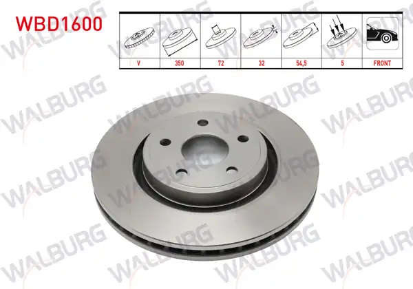 WALBURG WBD1600 | Fren Diski Ön Havalı 5 Bjn 18 Jant 350X32x72x54,5 Jeep Grand Cherokee IV (Wk,Wk2) 3.0 Crd-3.6 V6 2010-| 2 Adet