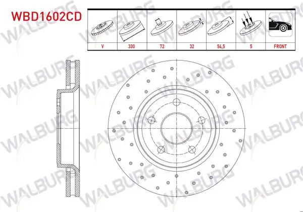 WALBURG WBD1602CD | Fren Diski Ön Havalı Kaplamalı Performans Delikli 5 Bjn 17 Jant
