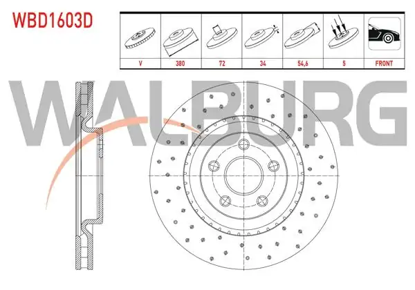 WALBURG WBD1603D | Fren Diski Ön Havalı Performans Delikli 5 Bjn 380X34x72x54,6 Jeep Grand Cherokee IV (Wk,Wk2) 3.0 Crd-3.6 V6 2010-| 2 Adet