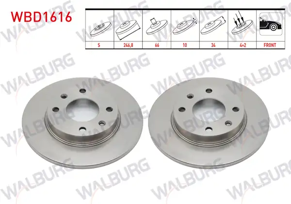 WALBURG WBD1616 | Fren Diski Ön Düz 4 Bjn 246 8x10x66x34 Citroen Saxo Zx C15 Peugeot 306 106 205 309 405 2 Adet