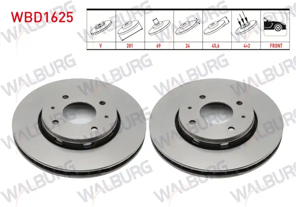 WALBURG WBD1625 | Fren Diski Ön Havalı 4 Bjn 281x24x69x45 6 Mitsubishi 2 Adet