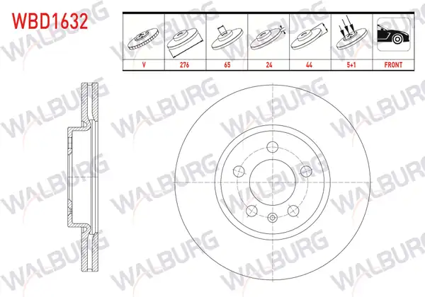 WALBURG WBD1632 | Fren Diski Ön Havalı 5 Bjn 276x24x65x44 Skoda 2 Adet