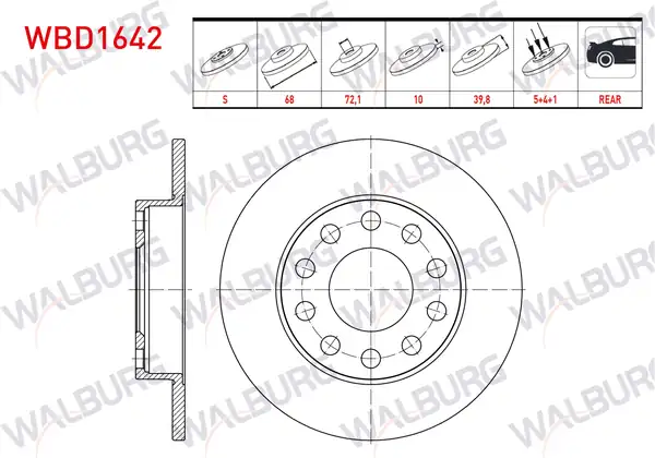 WALBURG WBD1642 | Fren Diski Arka Düz 5 Bjn 245x10x68x39 8 Audi A4 8e2 2000 2004 A4 8ec 2004 2008 Seat Exeo 3r2 2008 2013 2 Adet