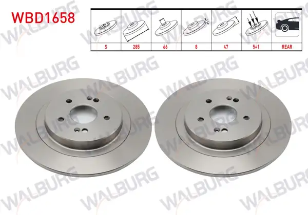 WALBURG WBD1658 | Fren Diski Arka Düz 5 Bjn 285X8x66x47 Chery Tıggo 7 Pro 2017-/ 8 Pro 2022-/ Omoda 5 2023 / Chance 2010-2014 | 2 Adet
