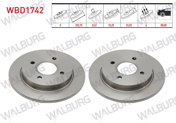 WALBURG WBD1742 | Fren Diski Arka Ford Focus 1998 2005 Fiesta VI 2013 Scorpio 1994 1998 Sierra 1982 1993 2 Adet