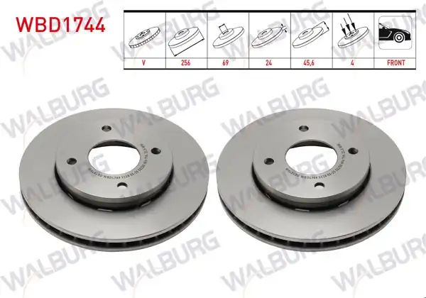 WALBURG WBD1744 | Fren Diski Ön Mitsubishi Colt / Smart Forfour 2004-2012 | 2 Adet