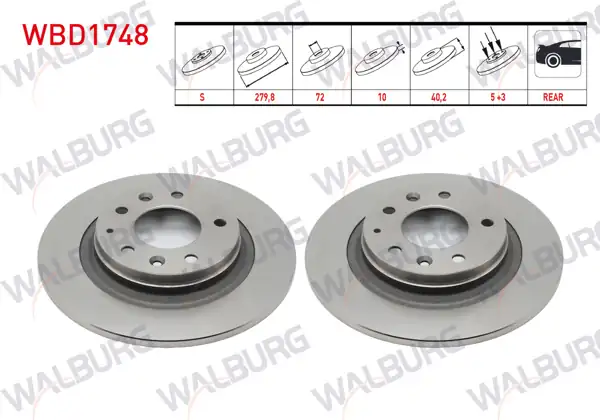 WALBURG WBD1748 | Fren Diski Arka Mazda 6 2003-2008 | 2 Adet