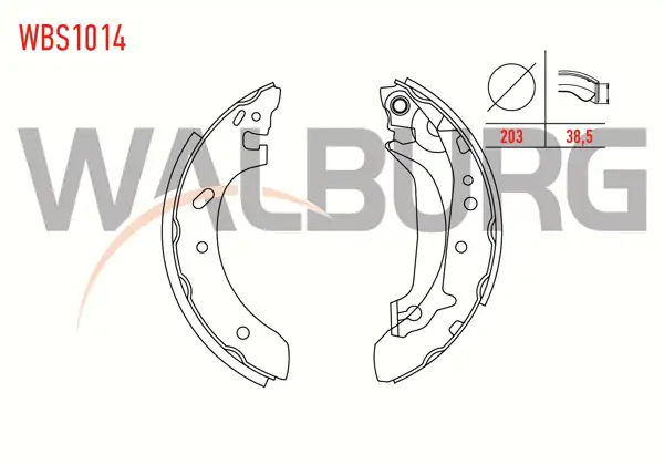WALBURG WBS1014 | Fren Pabuç Balata Arka Ford Escort VII 1.3 Geniş Tip Levyelı 203X38,5mm 1995-1999 / Escort VII 1.4 1995-1999 / Escort VII 1.6 16V 1995-1999 / Escort VII 1.8 TD 1995-1999 / Escort VII 1.8İ 1995-1999