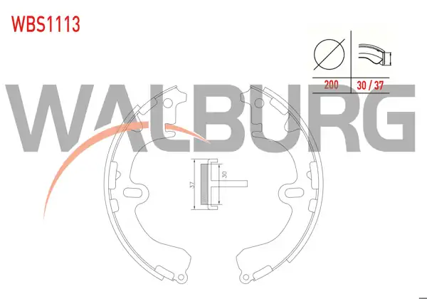 WALBURG WBS1113 | Fren Pabuç Balata Arka 200X30 / 37mm Toyota Corolla