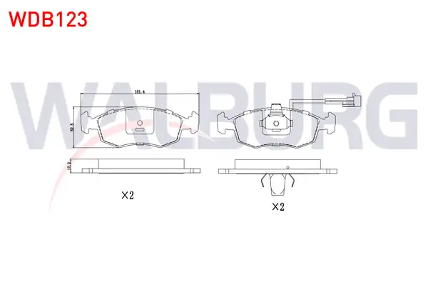WALBURG WDB123 | Fren Balata Ön Fişli Fiat Doblo 119 223 1 2i 2001 2010 Doblo 1 6 Mjt 2001 2010 Palio 1 2i 16v 1996 2005 Palio 1 4i 1996 2005