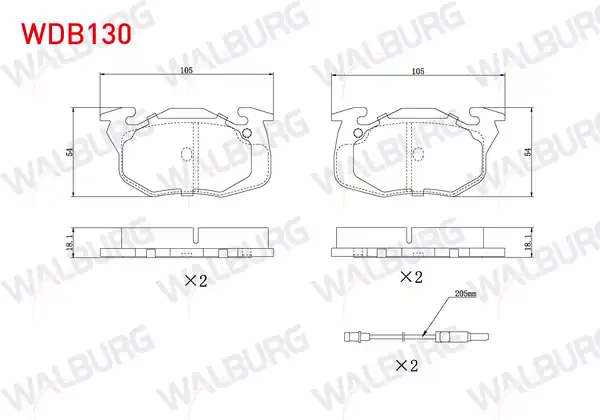 WALBURG WDB130 | Fren Balata Ön Fişli Renault R9