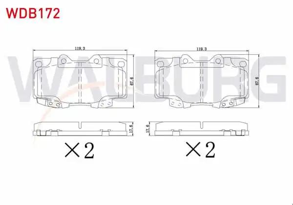 WALBURG WDB172 | Fren Balata Ön Toyota Hı-Lux Pick Up 2.5 D 2005-2011 / Hı-Lux Pick Up 2.5 D-4D 2005-2011 / Hı-Lux Pick Up 3.0 D-4D 2005-2011