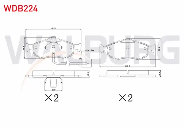 WALBURG WDB224 | Fren Balata Ön Fişli Ford Mondeo II 1 6i 16v 1996 2000 Mondeo II 1 8i 16v 1996 2000 Mondeo II 2 0i 16v 1996 2000