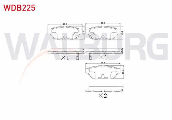 WALBURG WDB225 | Fren Balata Arka Mitsubishi Carisma Da 1 8 GDI Ikazlı 14 20 15 00mm 1995 2006