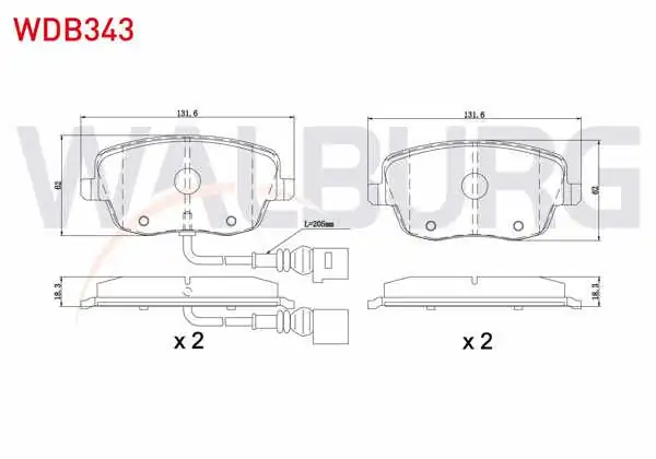 WALBURG WDB343 | Fren Balata Ön Fişli VW Polo 1.4İ 16V 2001-2012 / 1.4 TDI 2001-2012 / 1.9 TDI 2001-2012 / 1.6İ 16V 2001-2012 / Skoda Fabia (6Y2) 1.4İ 1999-2007 / Fabia II 1.4 2006-2015 / Roomster (5J) 1.4 TDI 2006 -