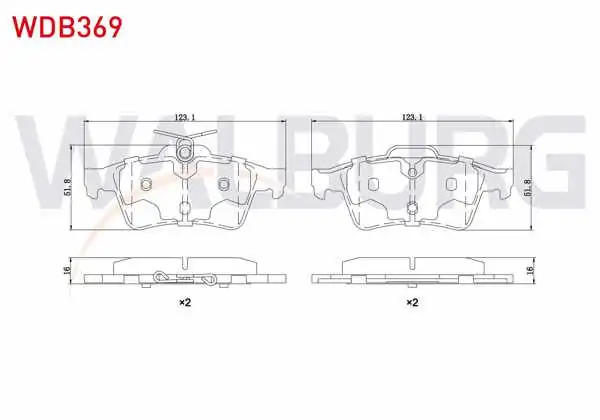 WALBURG WDB369 | Fren Balata Arka Vectra C 1.6 16V-1.9 CDTI-2.0 Dtı 2002-2008 / Citroen C5 III 1.6 HDI-1.6 Thp 2008-2015 / Peugeot 508 1.6 E-HDI 2010-/ Focus II 1.6 TDCI 2004-2011 / Transit Con. 1.8 TDCI 2002-2013
