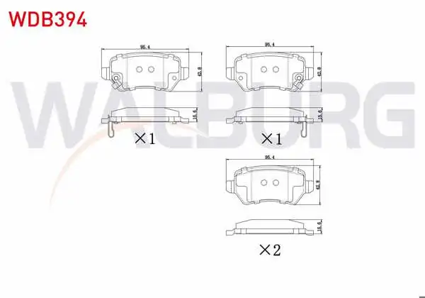 WALBURG WDB394 | Fren Balata Arka Ikazlı Opel Astra H 1.3 CDTI 2004-2010 / Astra H 1.6İ 2004-2010 / Astra G 1.6 16V 1998-2005 / Zafira B 1.9 CDTI 2005-2011 / Kia Ceed 1.6 CRDI 2012-/ Hyundai Ix20 1.4 CRDI 2010 -
