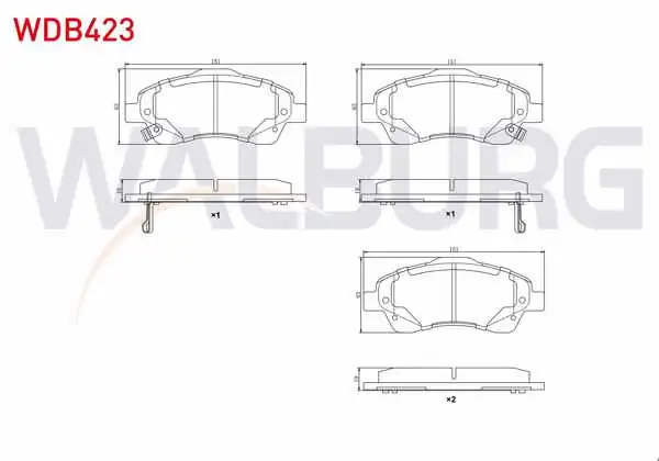 WALBURG WDB423 | Fren Balata Ön Ikazlı Toyota Avensis (T25) 1.6 Vvt-I 2003-2008 / Toyota Avensis (T25) 1.8 2003-2008 / Toyota Avensis (T25) 2.0 D-4D 2003-2008