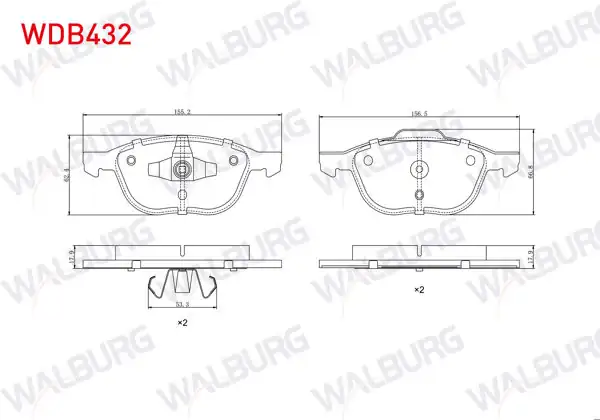 WALBURG WDB432 | Fren Balata Ön Ford Focus II 1.6İ 2004-2011 / Focus II 1.6 TDCI 2004-2011 / C-Max I 1.6 TDCI 2007-2011 / Focus III 1.6 TDCI 2011-2015 / Kuga I 1.6 2008-2013 / Mazda 3 1.4İ 2003-2009 / S40 II 1.6İ 2004-2012