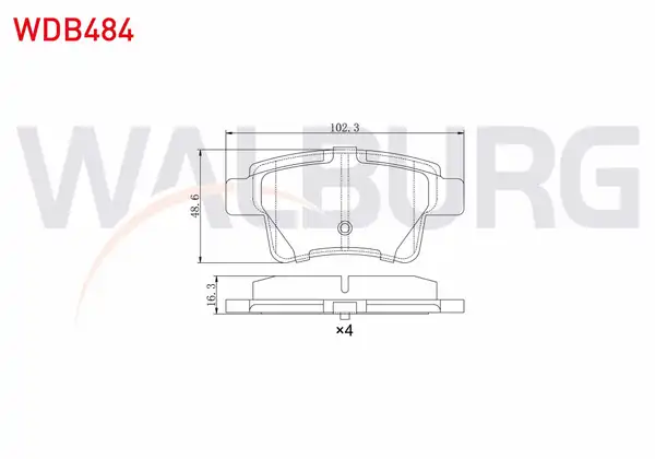 WALBURG WDB484 | Fren Balata Arka Citroen C4 Picasso (Ud) 1.6 HDI 2006-2013 / Citroen C4 Grand Picasso (Ua) 1.6 HDI 110 Hp 2006 -