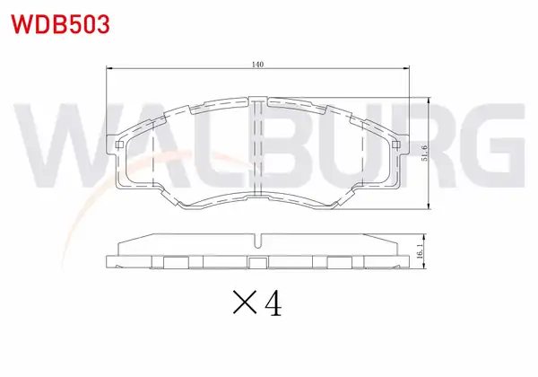 WALBURG WDB503 | Fren Balata Ön Toyota Hi Lux Pick Up 2 5 D 2005 2011 Hi Lux Pick Up 2 5 D 4d 2005 2011 Hi Lux Pick Up 3 0 D 4d 2005 2011