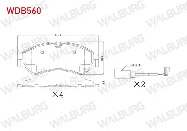 WALBURG WDB560 | Fren Balata Ön Fişli Ford Transit Custom V362 2 2 TDCI 2012 Transit V363 2 2 TDCI 2014