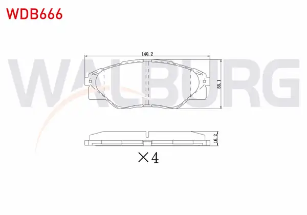 WALBURG WDB666 | Fren Balata Ön Toyota Hi Lux Pick Up Tgn1_ Ggn2_ Ggn1_ Kun2_ Kun1_ 2 5 D 4d 4x2 15 60mm 2005
