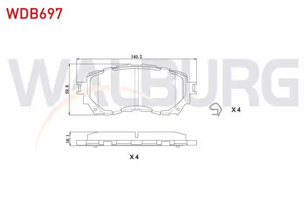 WALBURG WDB697 | Fren Balata Ön Mazda 6 (Gj,Gh) 2.0 2013-/ 6 (Gj,Gh) 2.2 D 2013 -