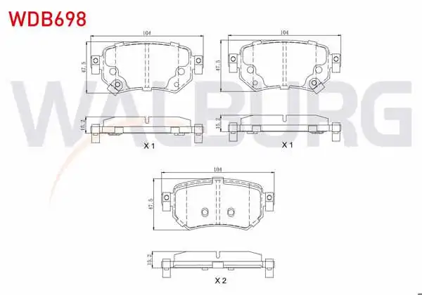 WALBURG WDB698 | Fren Balata Arka Ikazlı Mazda 6 (Gj,Gh) 2.0 2013-/ Mazda 6 (Gj,Gh) 2.2 D 2013 -
