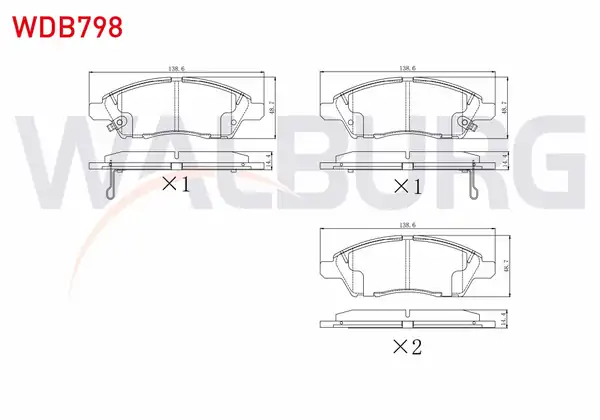 WALBURG WDB798 | Fren Balata Ön Ikazlı Tel Delikli Nissan Micra IV K13 1 2 2010 Nissan Note E12 1 5 dCi 2013 Nissan Note E12 1 6i 16v 2013