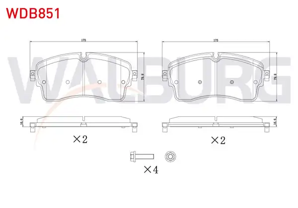 WALBURG WDB851 | Fren Balata Ön Land Rover Discovery V (Lr) 2.0 D 2016-/ Discovery V (Lr) 3.0 2016-/ Jaguar E-Pace 2.0 Awd 2017 -
