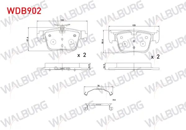 WALBURG WDB902 | Fren Balata Arka 300mm Disk VW Golf VIII Caddy 1 Adet