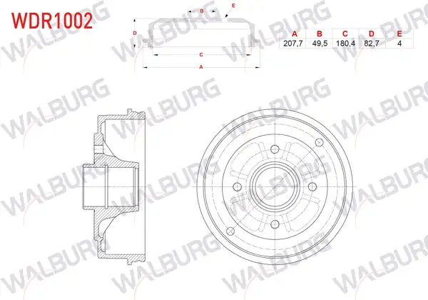 WALBURG WDR1002 | Fren Kampanası Arka 4 Delik 207 7x51 92x180 4x82 7 Renault 9 1 4 1985 2000 Clio II 1 2i 1 4i 1998 2005