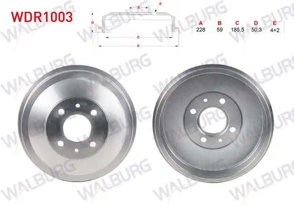 WALBURG WDR1003 | Fren Kampanası Arka 4 Delik 205 5x59x185x98 Fiat 131 1300 1600 1979 1993