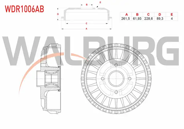 WALBURG WDR1006AB | Fren Kampanası Arka Rulmanlı ABS Okuyuculu Tırnaklı 4 Delik