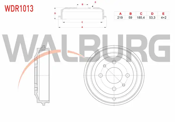 WALBURG WDR1013 | Fren Kampanası Arka 4 Delik 219x59x185 4x53 3 Fiat Palio 1 2i 16v 1996 2005