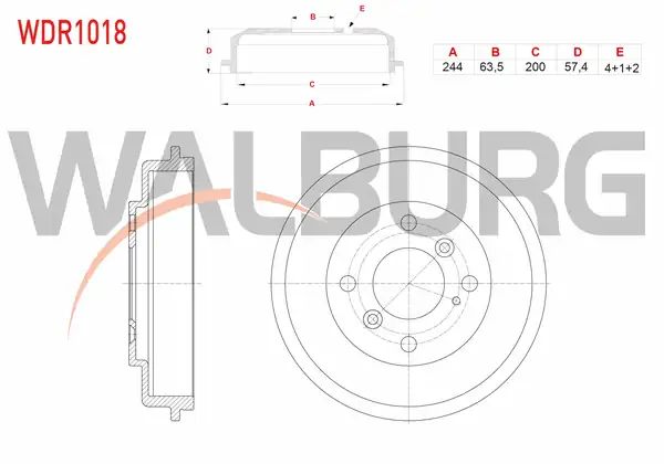 WALBURG WDR1018 | Fren Kampanası Arka 4 Delik 244x63 5x200x57 4 Ford Fiesta VI 1 25i 1 4 TDCI 1 4i 1 6 TDCI 2008 2012