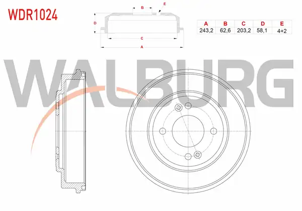 WALBURG WDR1024 | Fren Kampanası Arka 4 Delik 243 2x62 6x203 2x58 1 Hyundai Getz 1 3i 1 4i 1 5 CRDI 2002 2008