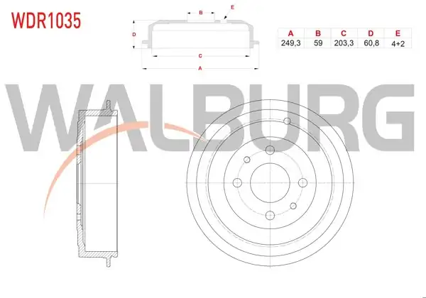 WALBURG WDR1035 | Fren Kampanası Arka 4 Delik Fiat Marea 1996-2007 / Brava 1995-2002 / Punto 1999-2009